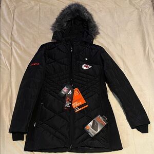 Women's action heat NFL Kansas City Chiefs Black heated coat with Faux Fur Hood